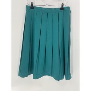 Vintage 1980s Skirt Womens 32 Large Blue Pleated Knee Length Zip Up Button USA